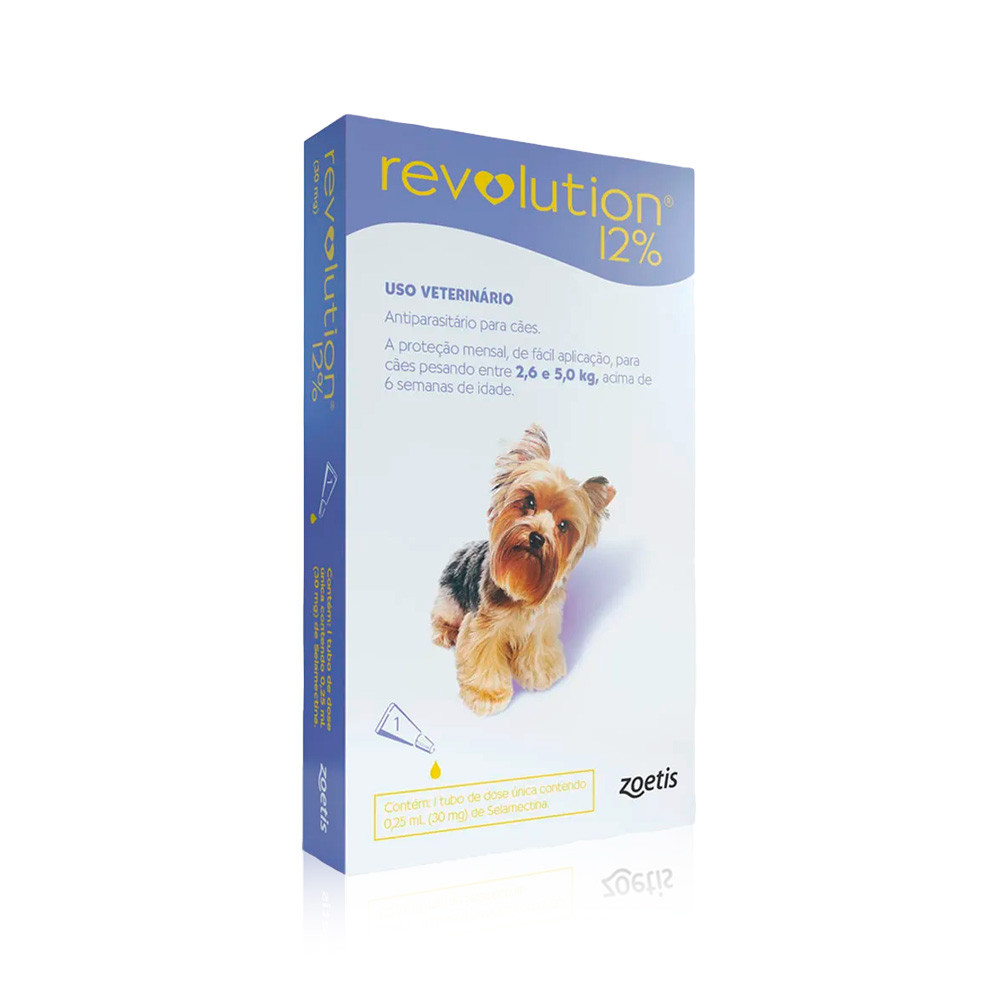 Antipulgas e Carrapatos Zoetis Revolution 12% para Cães de 2,5 a 5 kg - 30 mg - 1 Tubo